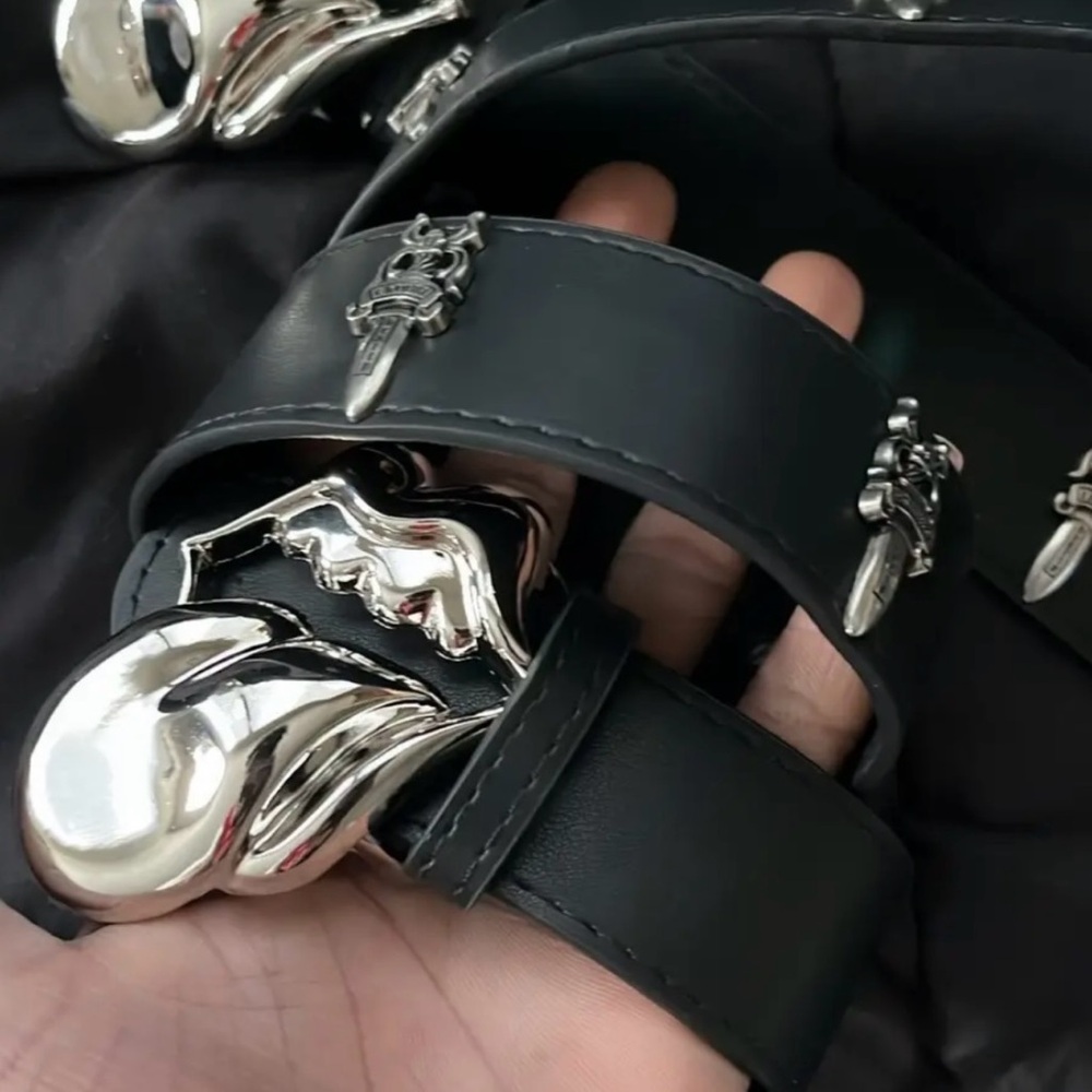 Black Belt with Silver Buckle and Dagger Accents